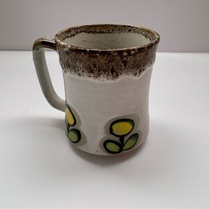 Vintage MCM Otagiri Japan Yellow Flower Gradient Brown Grey Stoneware Coffee Mug